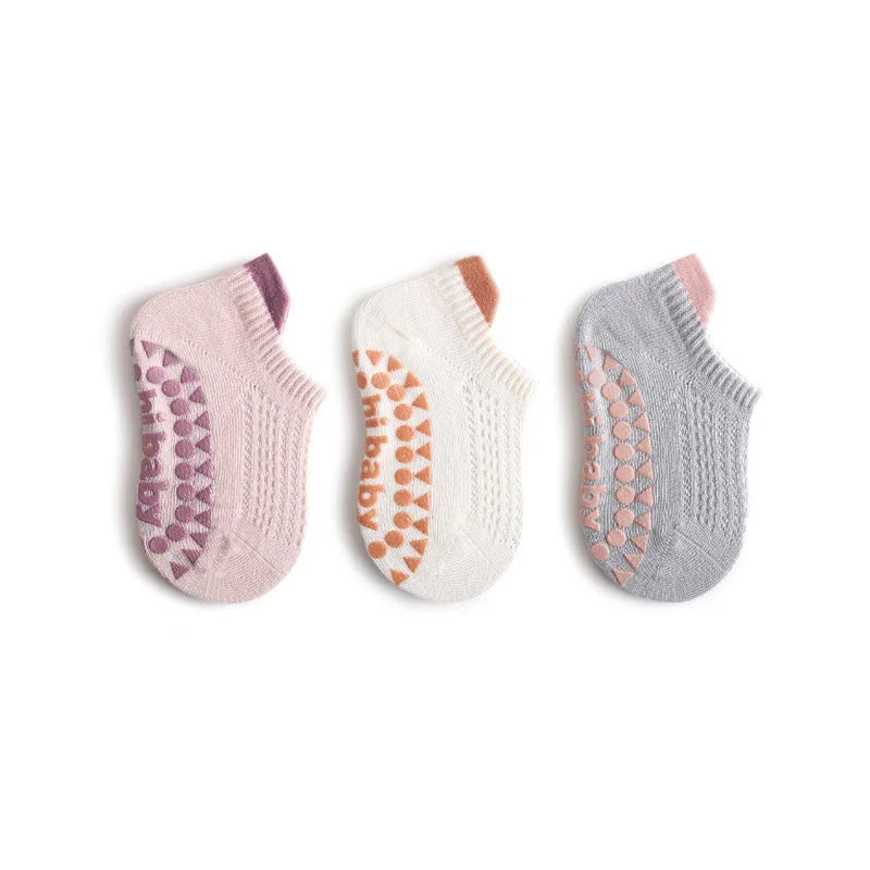 Baby Cotton Socks (3 Pairs) – Thin, Breathable & Safe Non-Slip Design