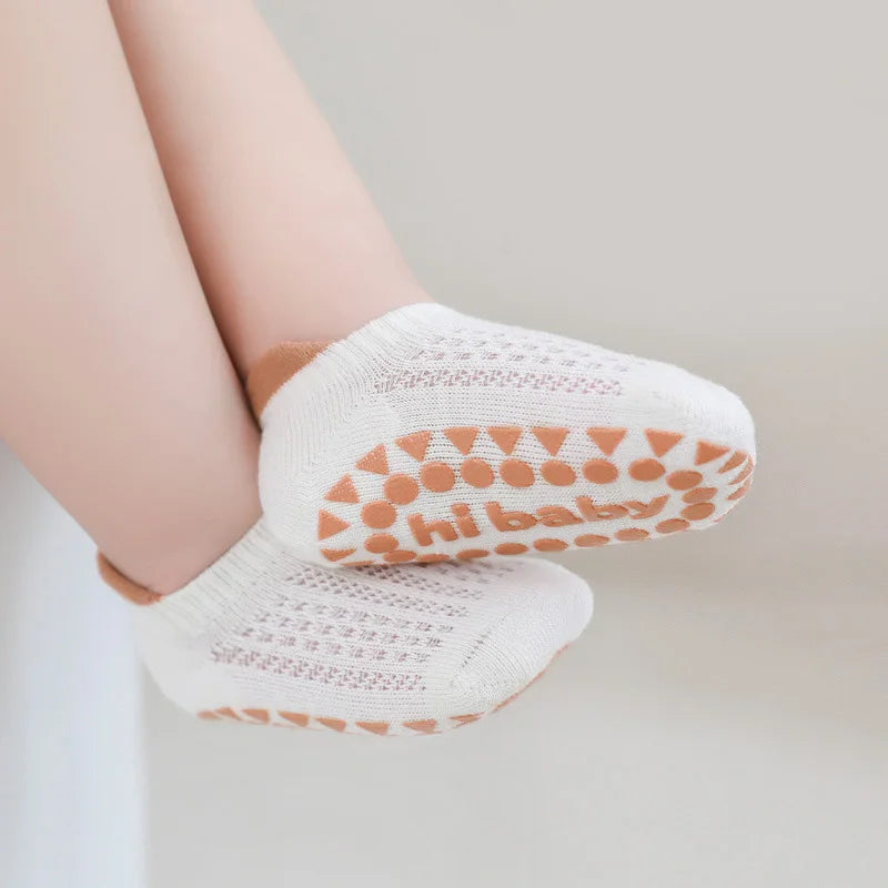 Baby Cotton Socks (3 Pairs) – Thin, Breathable & Safe Non-Slip Design