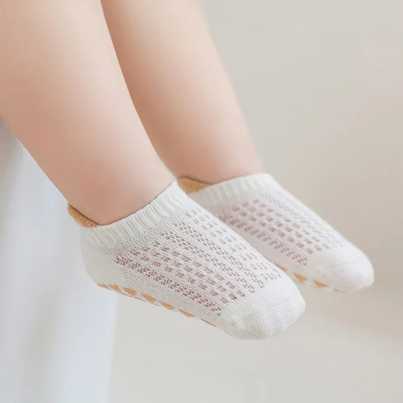 Baby Cotton Socks (3 Pairs) – Thin, Breathable & Safe Non-Slip Design