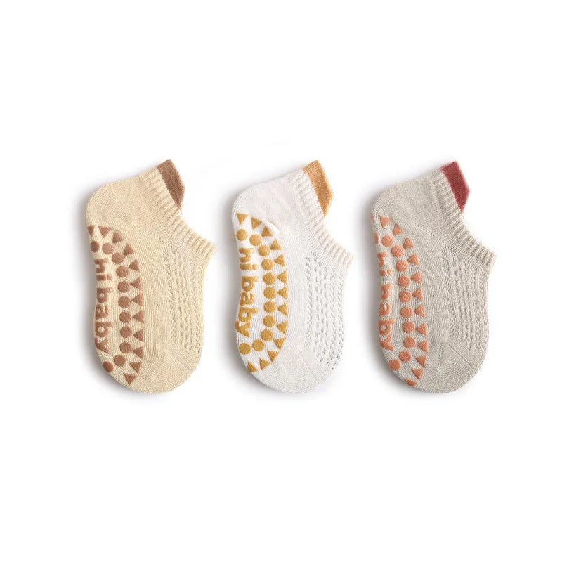 Baby Cotton Socks (3 Pairs) – Thin, Breathable & Safe Non-Slip Design