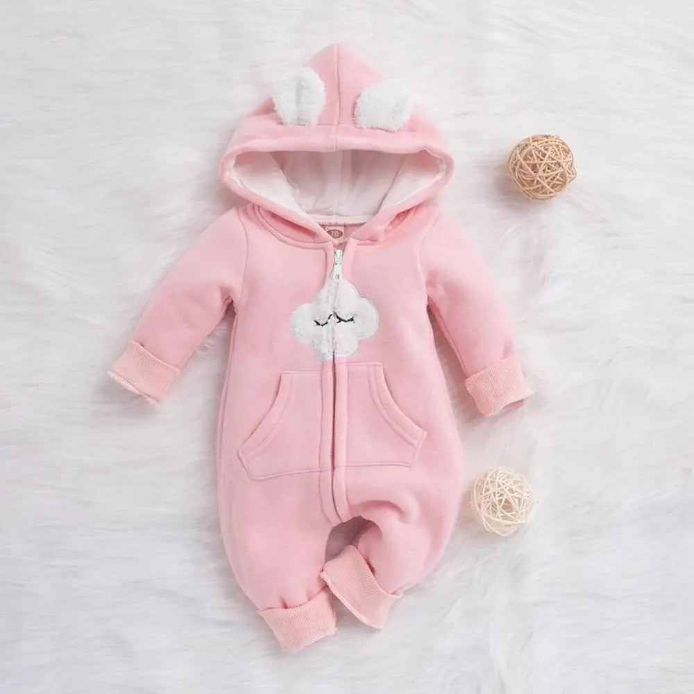 Cozy Cloud Hooded Winter Rompers for Boys & Girls - Adorable Unisex Baby Bodysuit