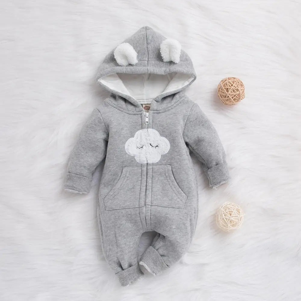 Cozy Cloud Hooded Winter Rompers for Boys & Girls - Adorable Unisex Baby Bodysuit