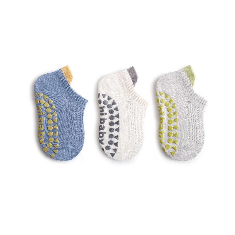 Baby Cotton Socks (3 Pairs) – Thin, Breathable & Safe Non-Slip Design