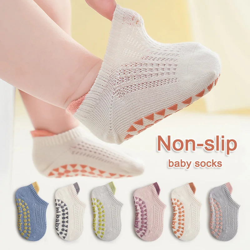 Baby Cotton Socks (3 Pairs) – Thin, Breathable & Safe Non-Slip Design