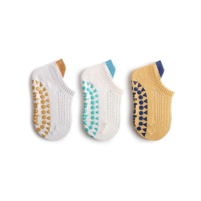 Baby Cotton Socks (3 Pairs) – Thin, Breathable & Safe Non-Slip Design