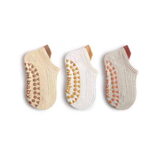 Baby Cotton Socks (3 Pairs) – Thin, Breathable & Safe Non-Slip Design