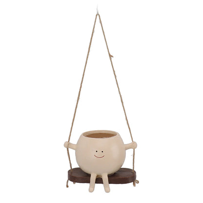 Swing Smile Face Flower Pot Resin Hanging Planter with Rope Lovely Succulent Pot for Home Garden Decor