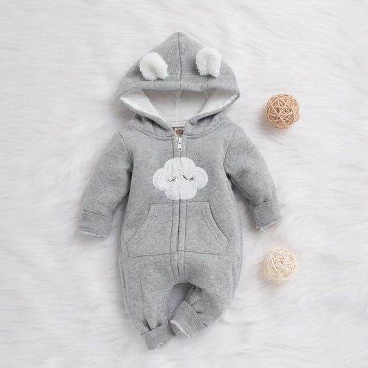 Cozy Cloud Hooded Winter Rompers for Boys & Girls - Adorable Unisex Baby Bodysuit